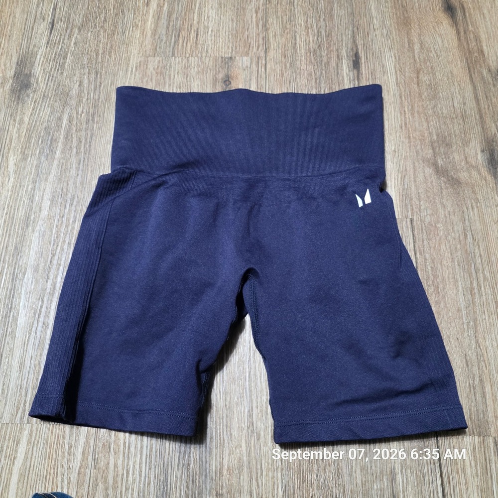 Myprotein MP Womens Seamless Cycling Shorts Navy Blue High Waisted Gym Small